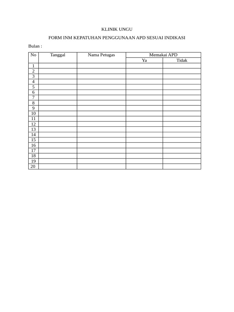 Formulir Kepatuhan Penggunaan APD | PDF