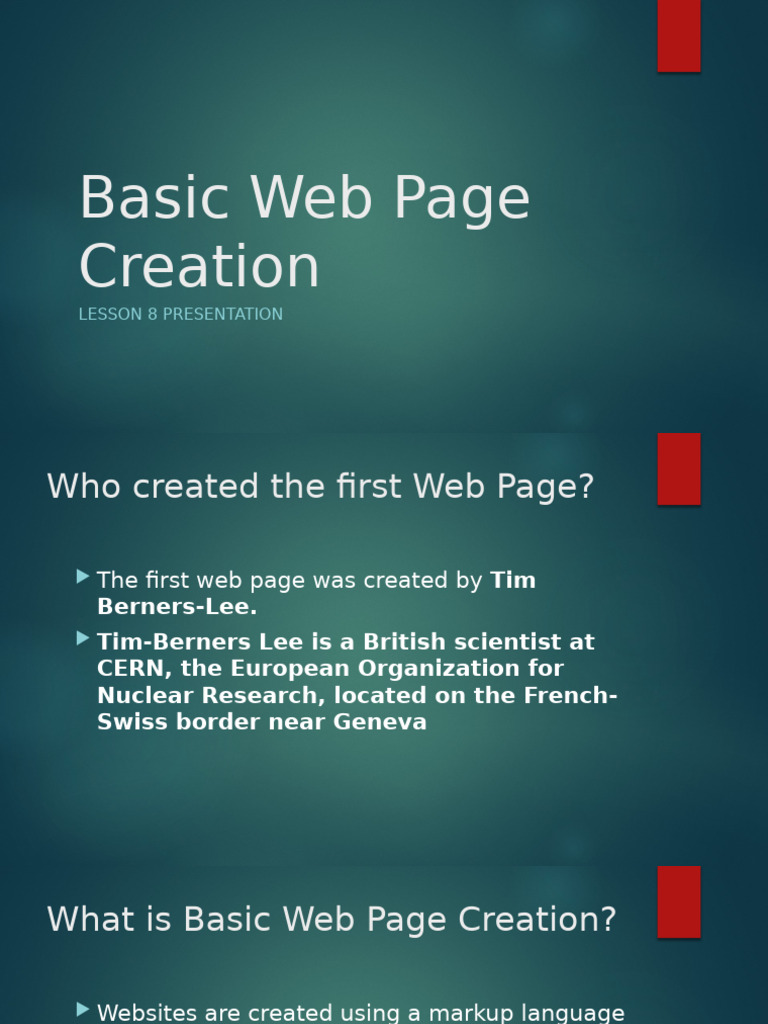 Basic-Web-Page-Creation-Presentation | PDF | World Wide Web | Internet ...