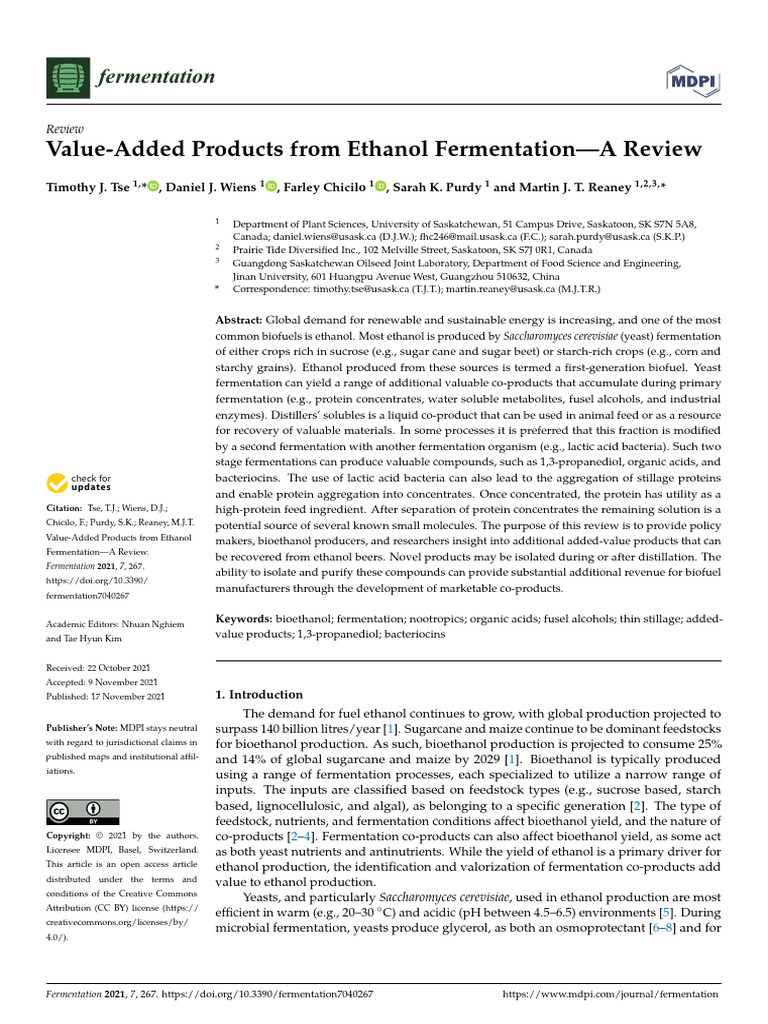 Ethanol Fermentation Value Added Products Pdf Ethanol Fermentation