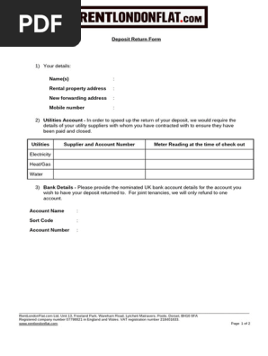 Deposit Return Form 