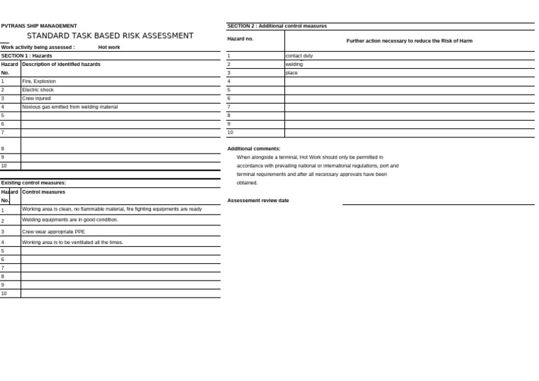 Risk Assessment-Hot Work - 1 | PDF | Hazards | Welding