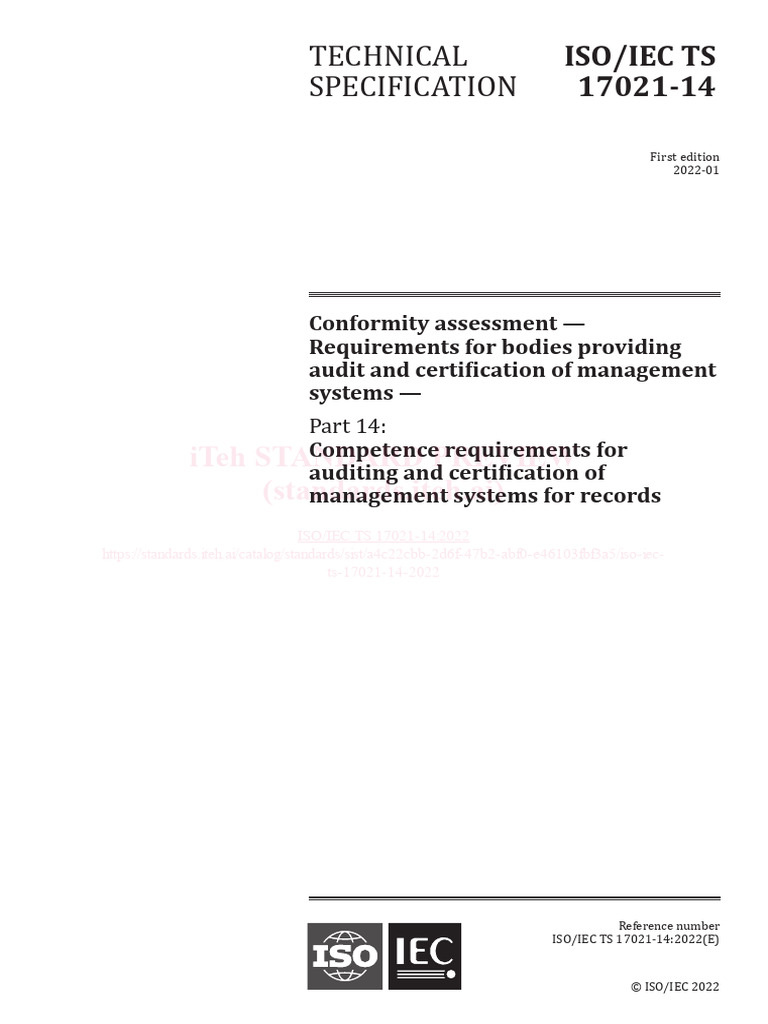 Iso Iec TS 17021 14 2022 | PDF | International Organization For ...