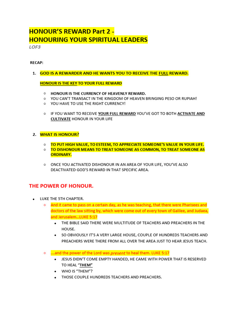 008 +Honour+Part+2+ (Honouring+Your+Spiritual+Leaders) | PDF | Jesus ...