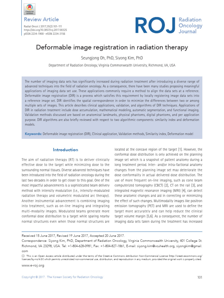 Deformable Image Registration in Radiation Therapy | PDF | Radiation ...