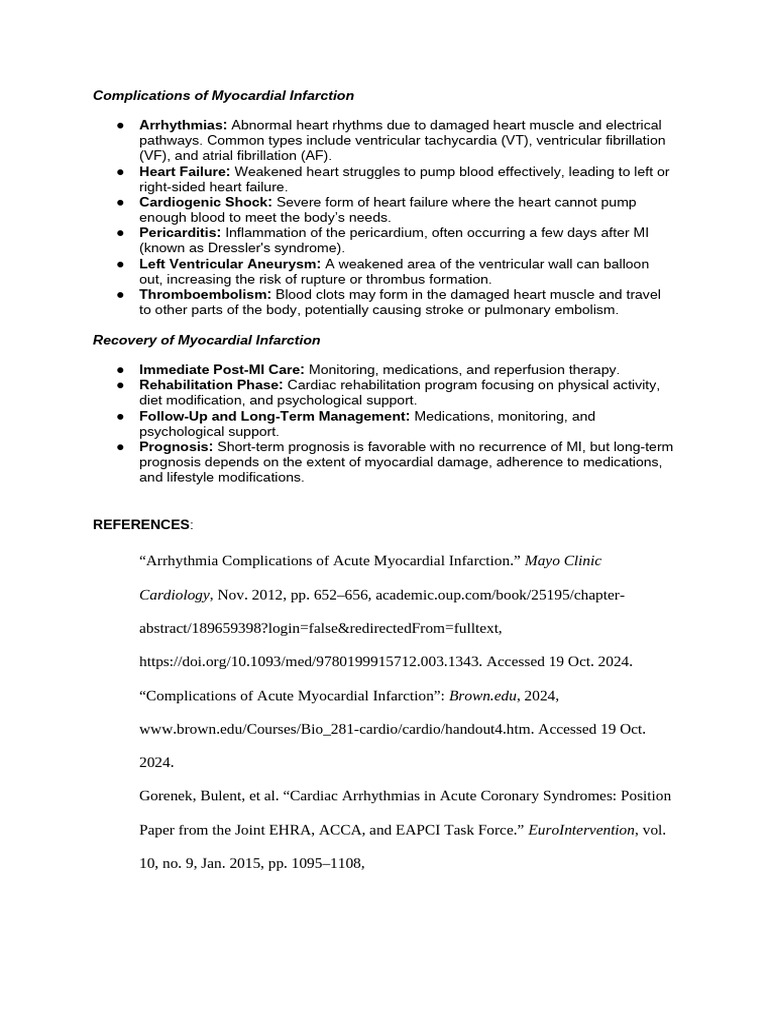 Complications and Recovery of Myocardial Infarction | PDF | Myocardial ...
