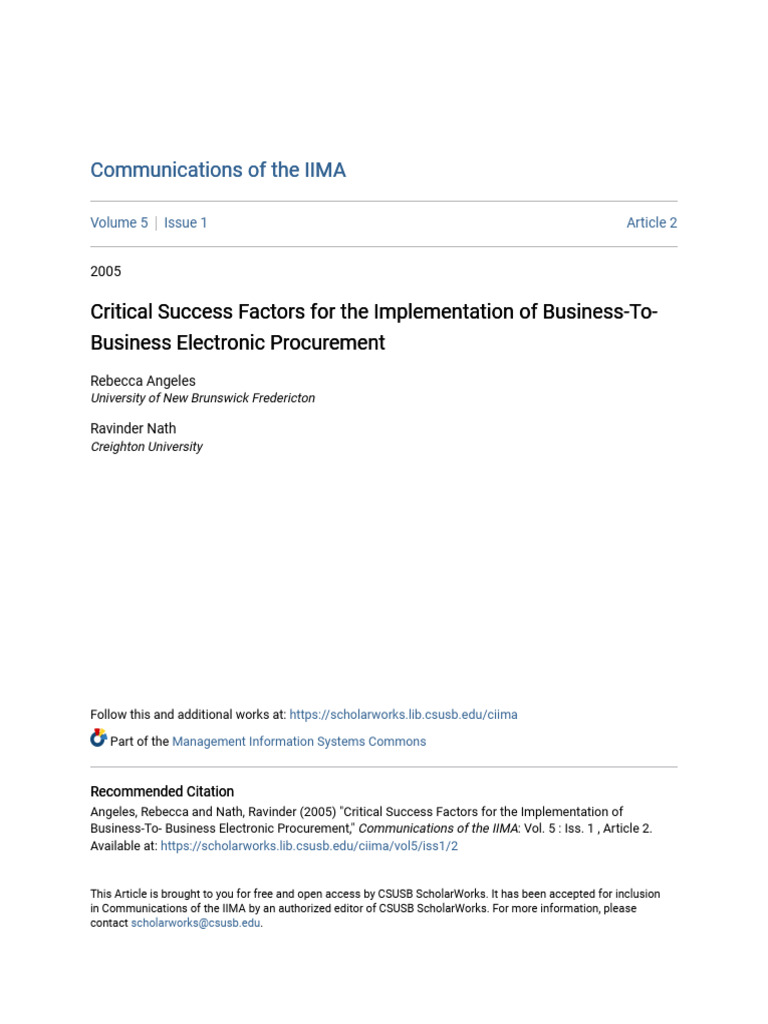 Critical Success Factors For The Implementation EProcurement | PDF ...