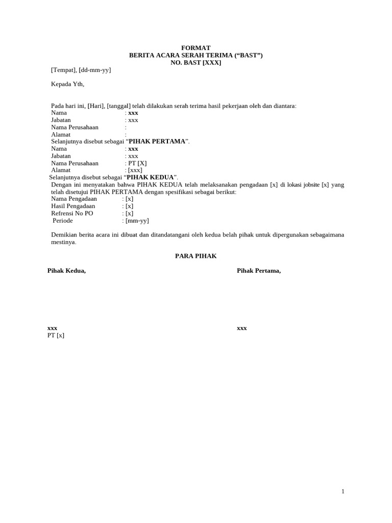 Format BAST Serah Terima Barang | PDF