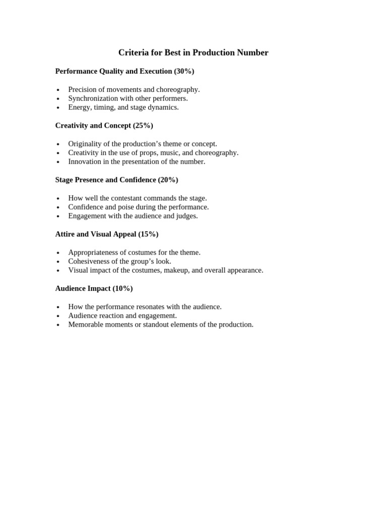 Criteria For Best in Production Number Emcee's | PDF | Social Science | Art
