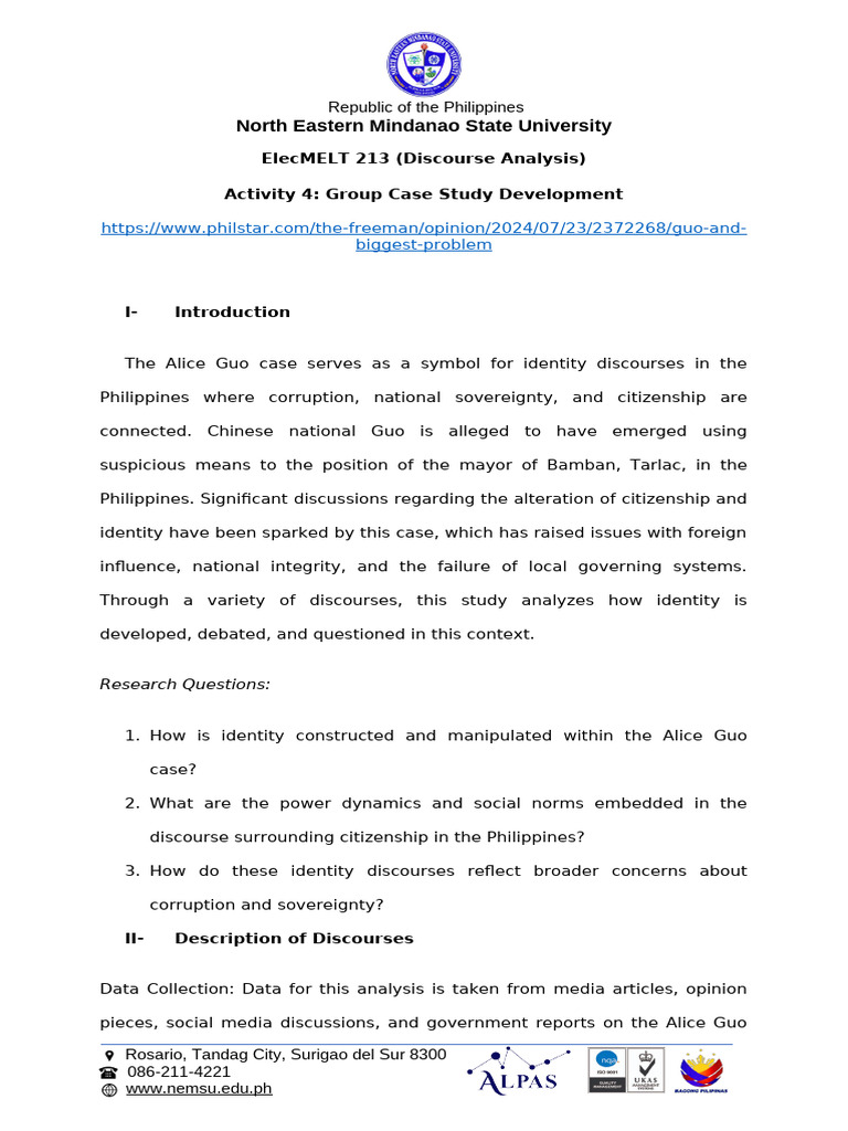 Activity 4 Group Case Study Development Pdf Philippines Identity