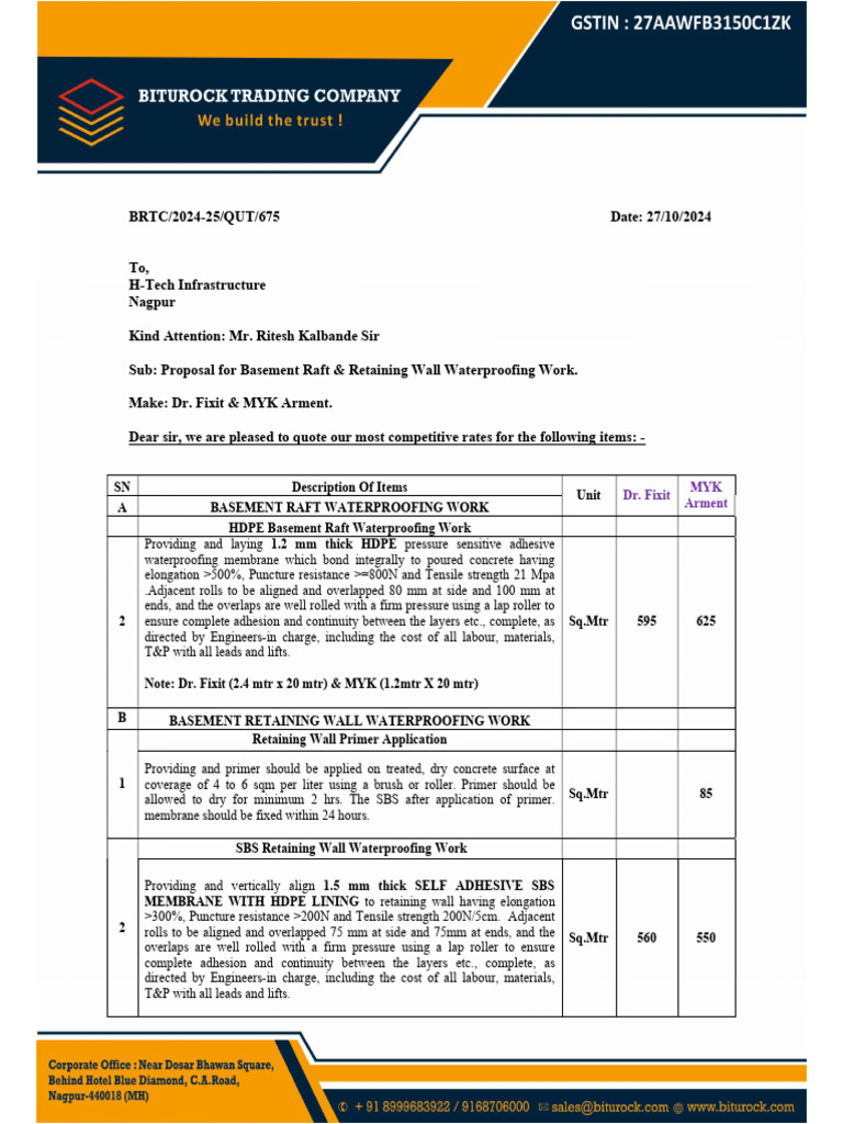 Basement Waterproofing Quotation 2024 | PDF | Building Materials ...