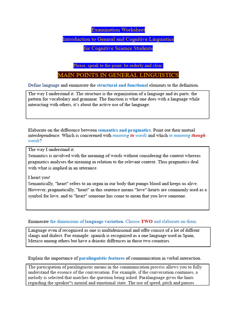 Cognitive Linguistics Overview | PDF | Semantics | Human Communication