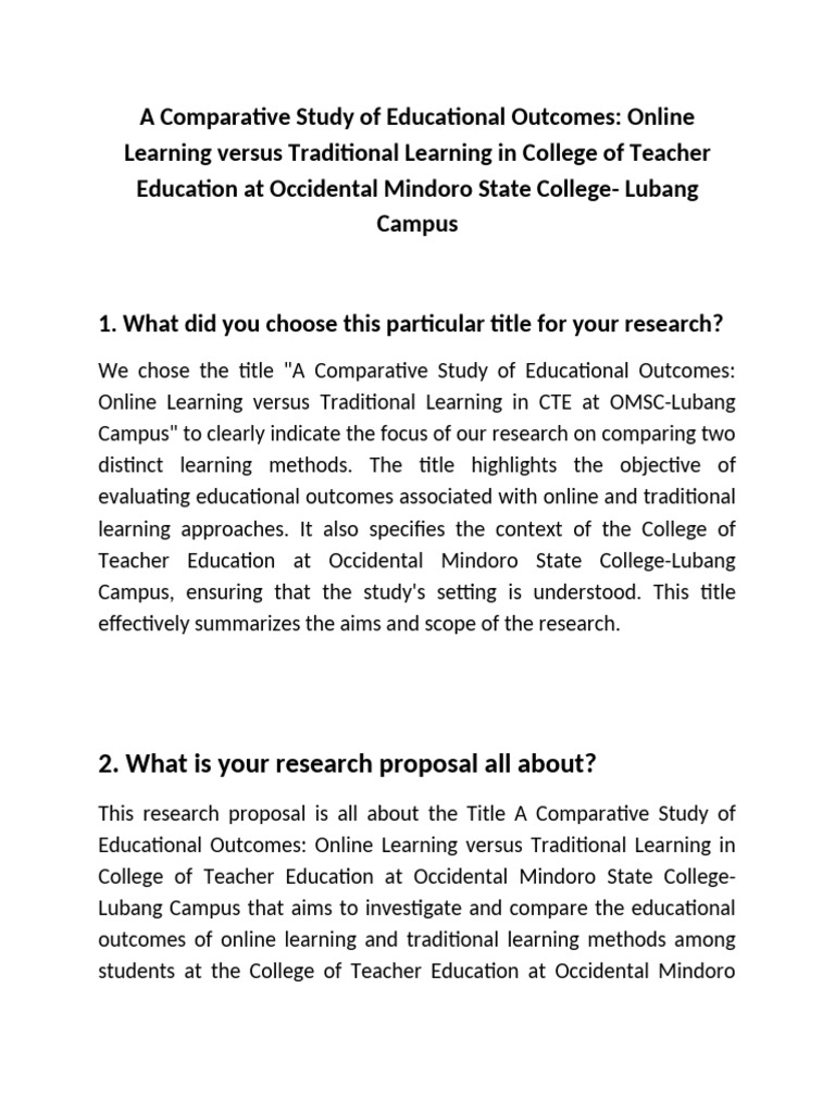Online vs Traditional Learning Outcomes | PDF | Learning | Teacher ...
