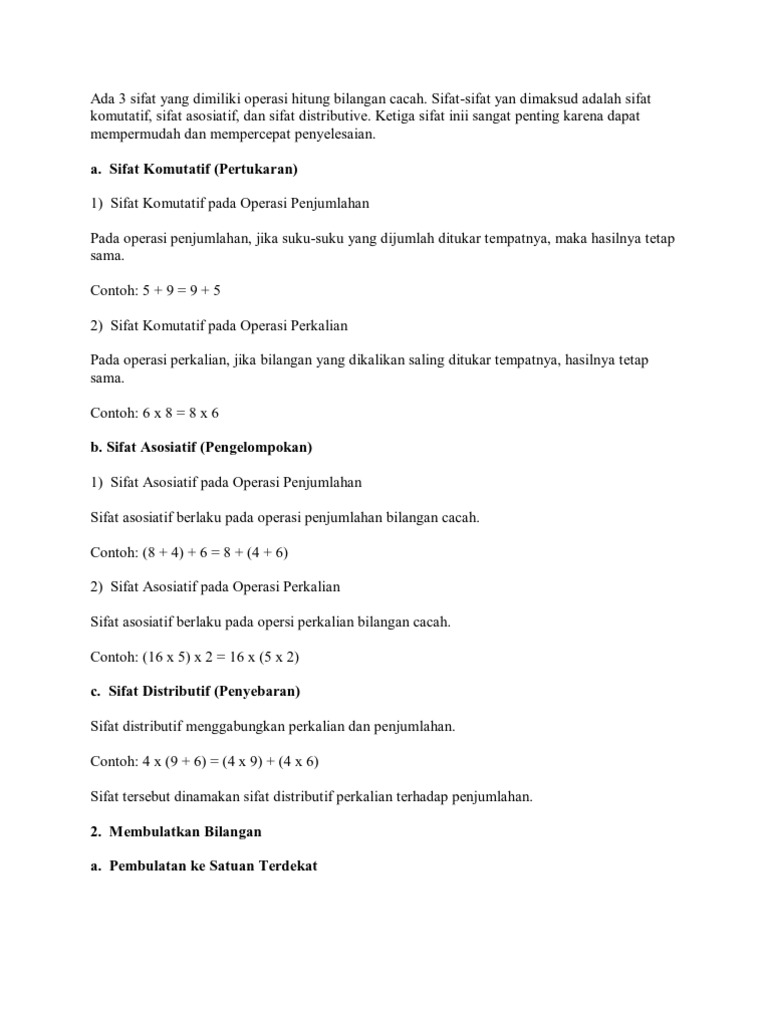 Ada 3 Sifat Yang Dimiliki Operasi Hitung Bilangan Cacah