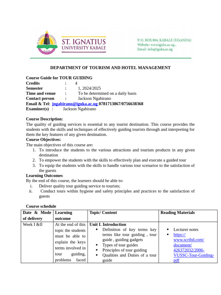 Tour Guiding Pdf Learning Tourism