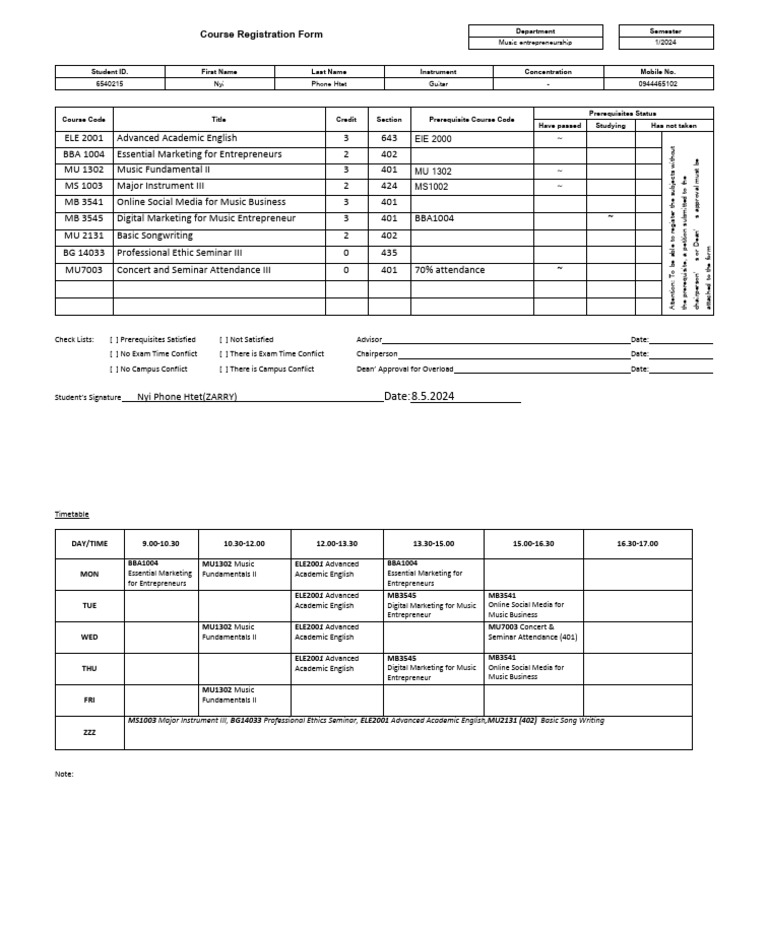Music Entrepreneurship Course Registration | PDF