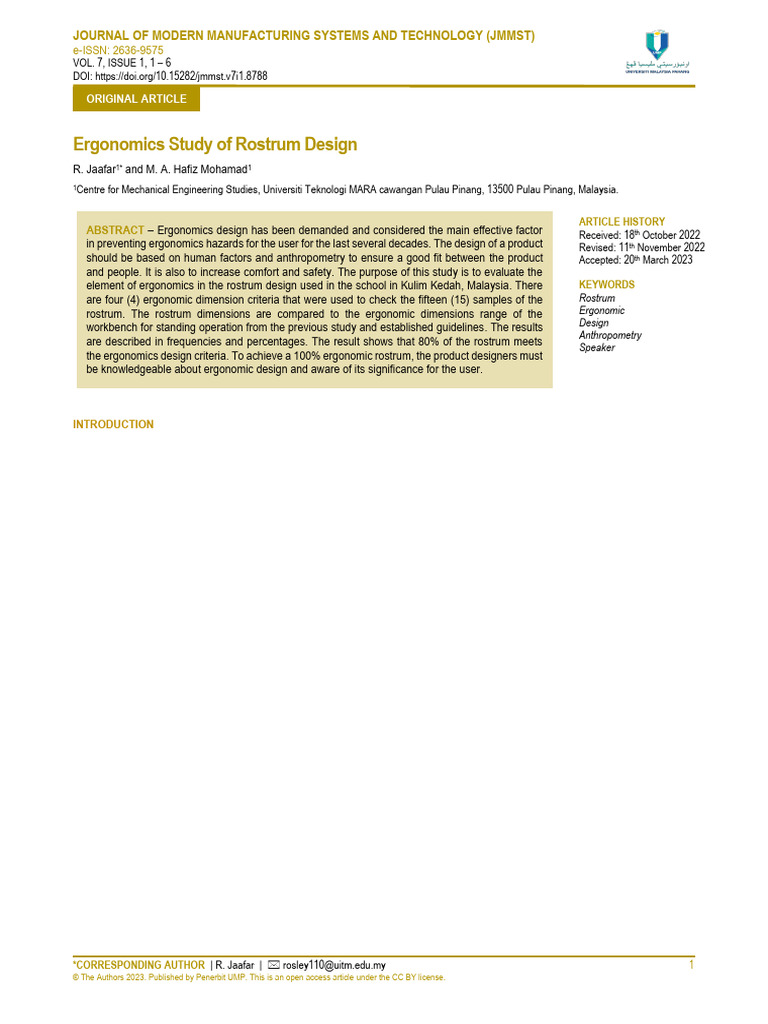 Ergonomic Evaluation of Rostrum Design | PDF | Human Factors And ...
