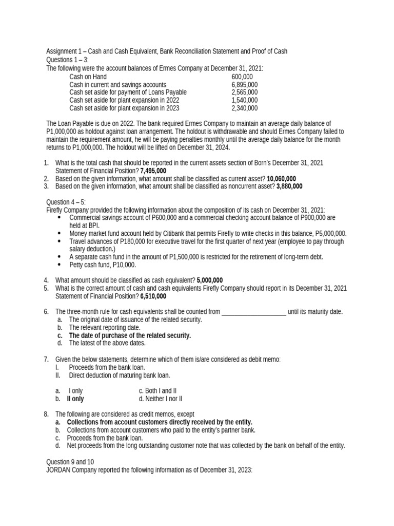 Cash and Cash Equivalent Reconciliation | PDF | Banks | Debits And Credits