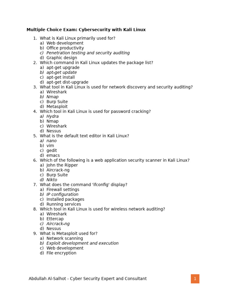 KLCP Exam: Kali Linux Questions | PDF | Security Engineering | Computing