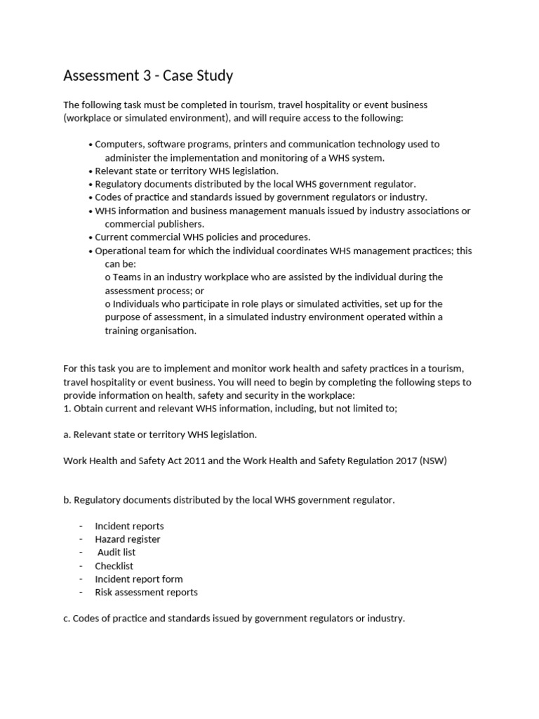 SITXWHS003 Assessment 3 Main Part | PDF | Occupational Safety And ...