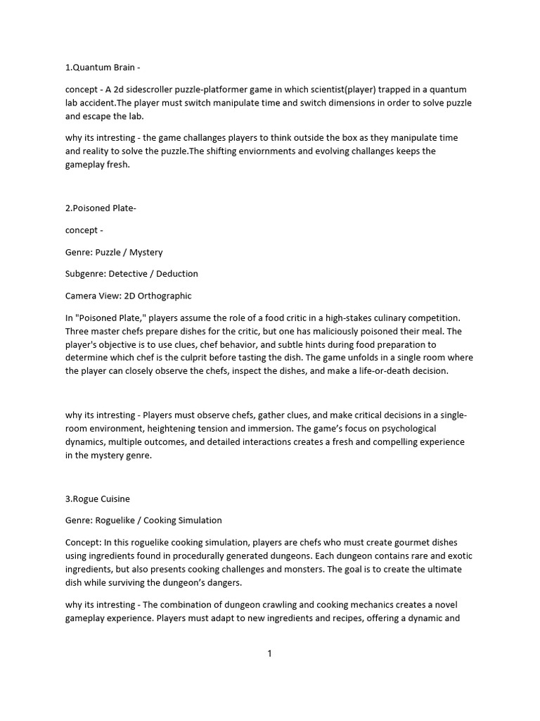 Unique Indie Game Concepts Overview | PDF | Games & Activities ...