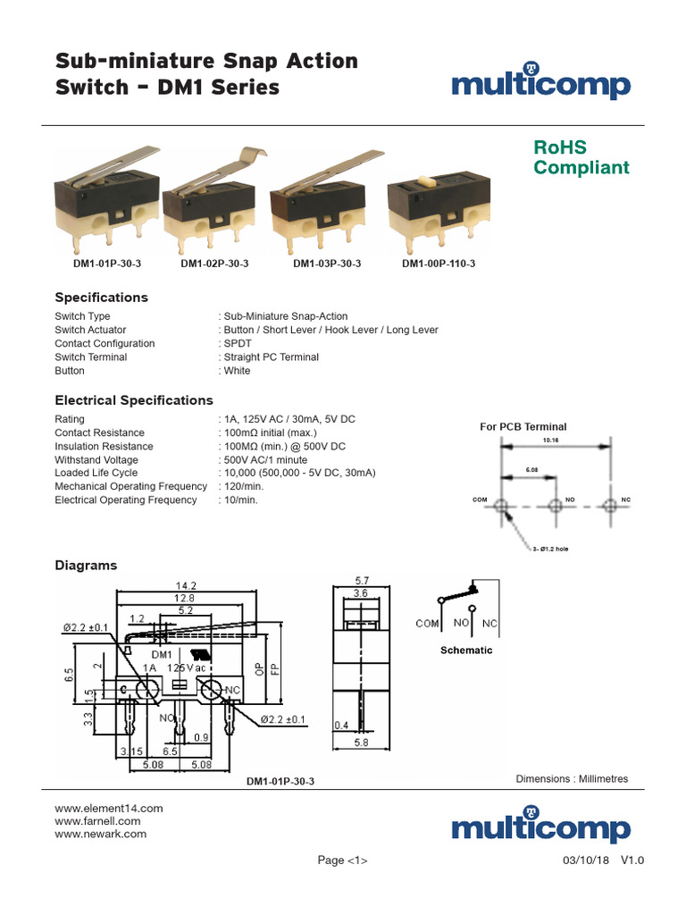DM1 Series Sub-Miniature Switches | PDF | Switch | Electricity