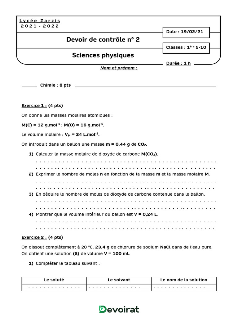 Calculs de chimie et physique en laboratoire | PDF | Chimie | Quantité