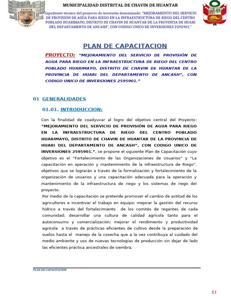 Plan de Capacitacion - Final | PDF | Riego | Creación de capacidad