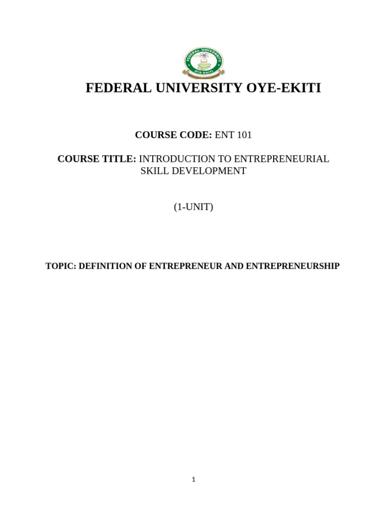 Ent 101 - Definition of Entrepreneur and Entrepreneurship | PDF ...