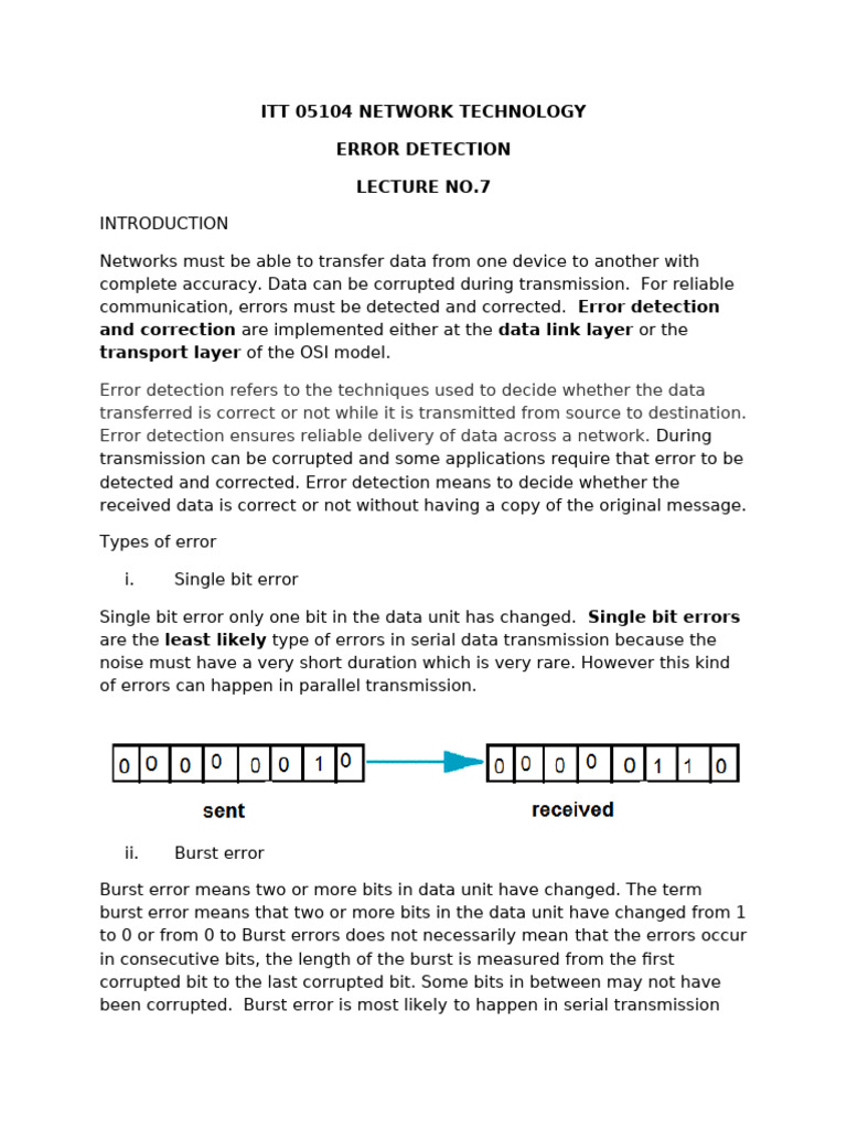 Error Detection in Network Technology | PDF | Error Detection And ...