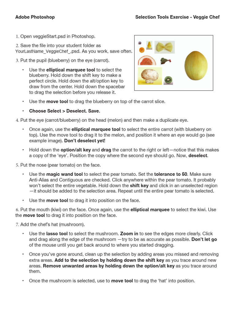 Selection Tools Exercise - Veggie Chef | PDF