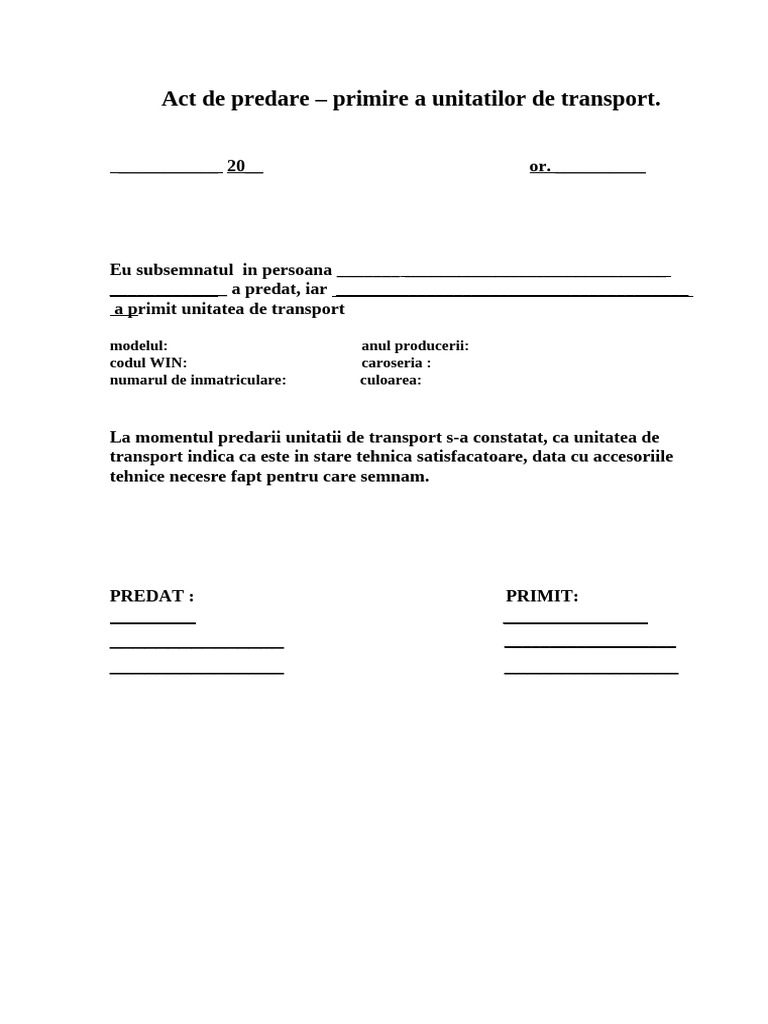 Act Predare-Primire A Unit. de Transport | PDF