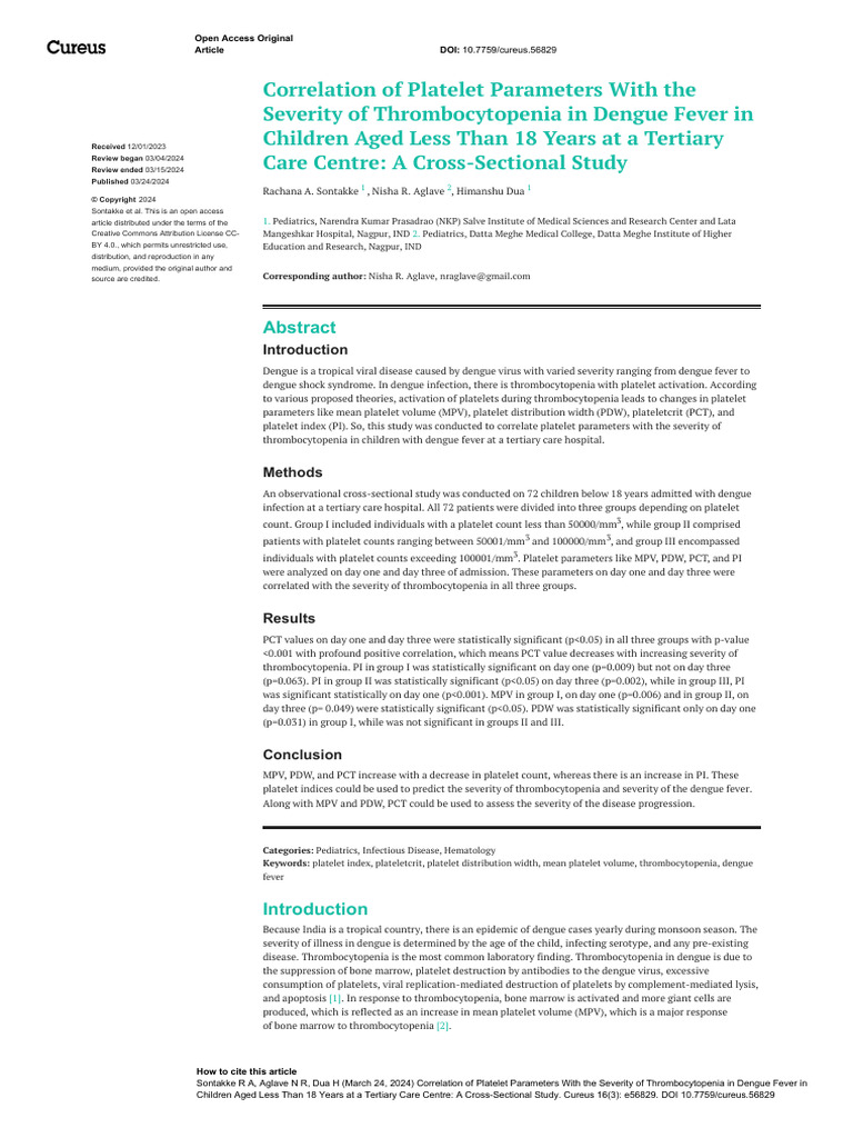 Correlation of Platelet Parame | PDF | Health Sciences | Medical ...