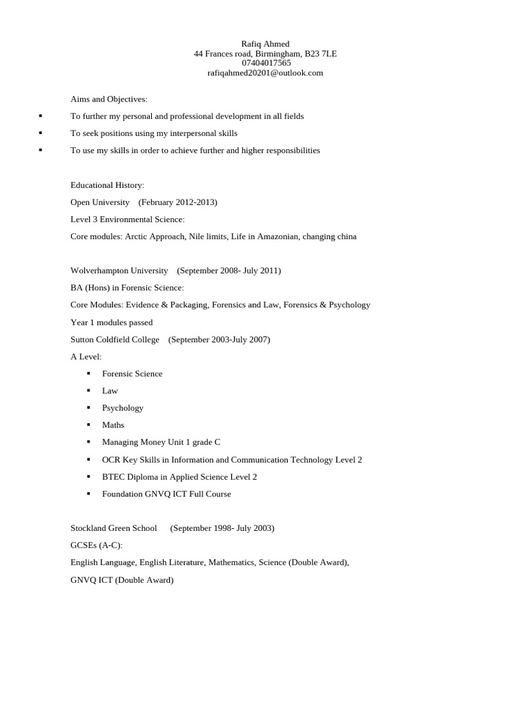 Rafiq Ahmed: CV and Professional Profile | PDF
