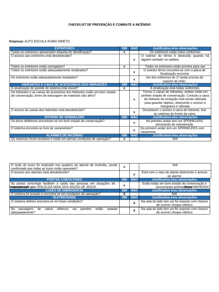 Checklist de Segurança Contra Incêndio | PDF