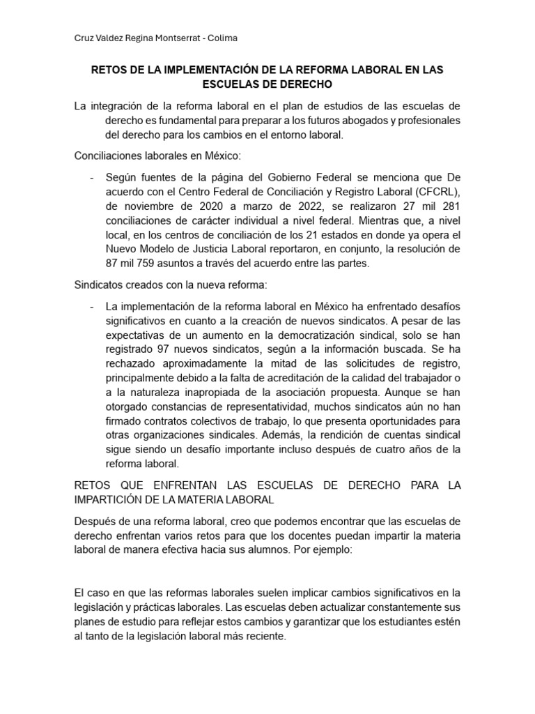 Retos de La Implementación de La Reforma Laboral en Las Escuelas de ...