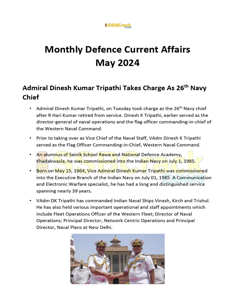 May 2024 Defence Current Affairs | PDF