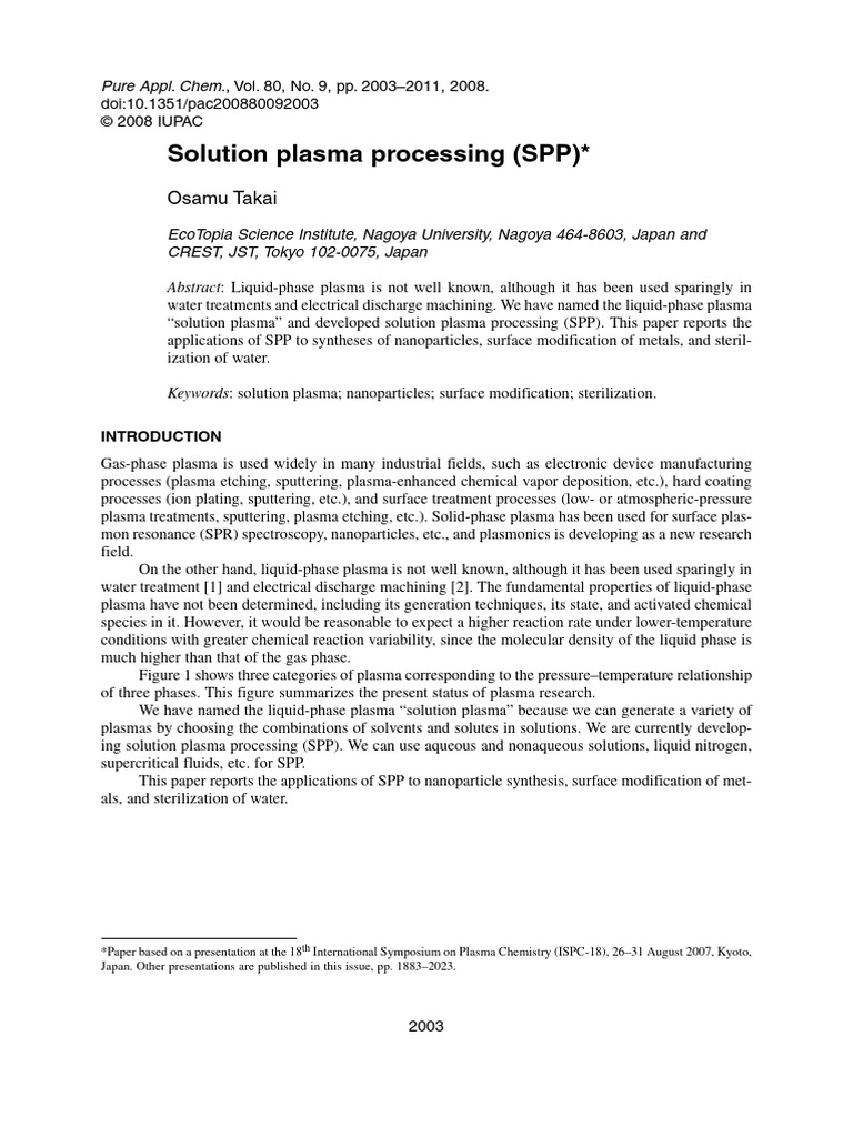 Solution Plasma Processing Applications | PDF | Nanoparticle | Plasma ...