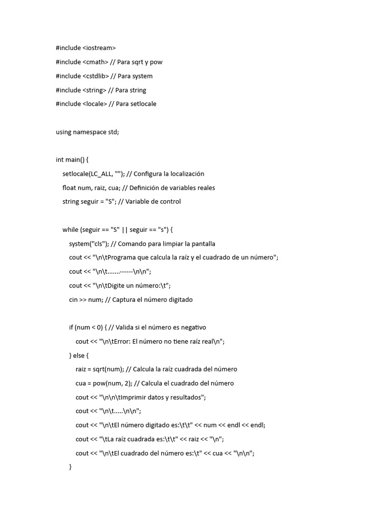 Cálculo de Raíz y Cuadrado en C++ | PDF
