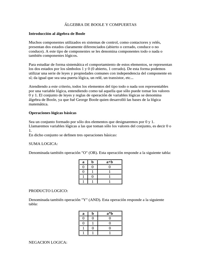 Álgebra de Boole y Puertas Lógicas | PDF | Puerta lógica | Álgebra de Boole