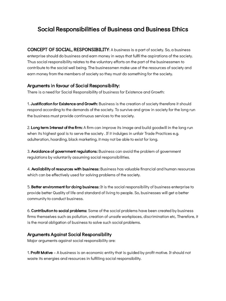 Social Responsibilities of Business and Business Ethics | PDF ...