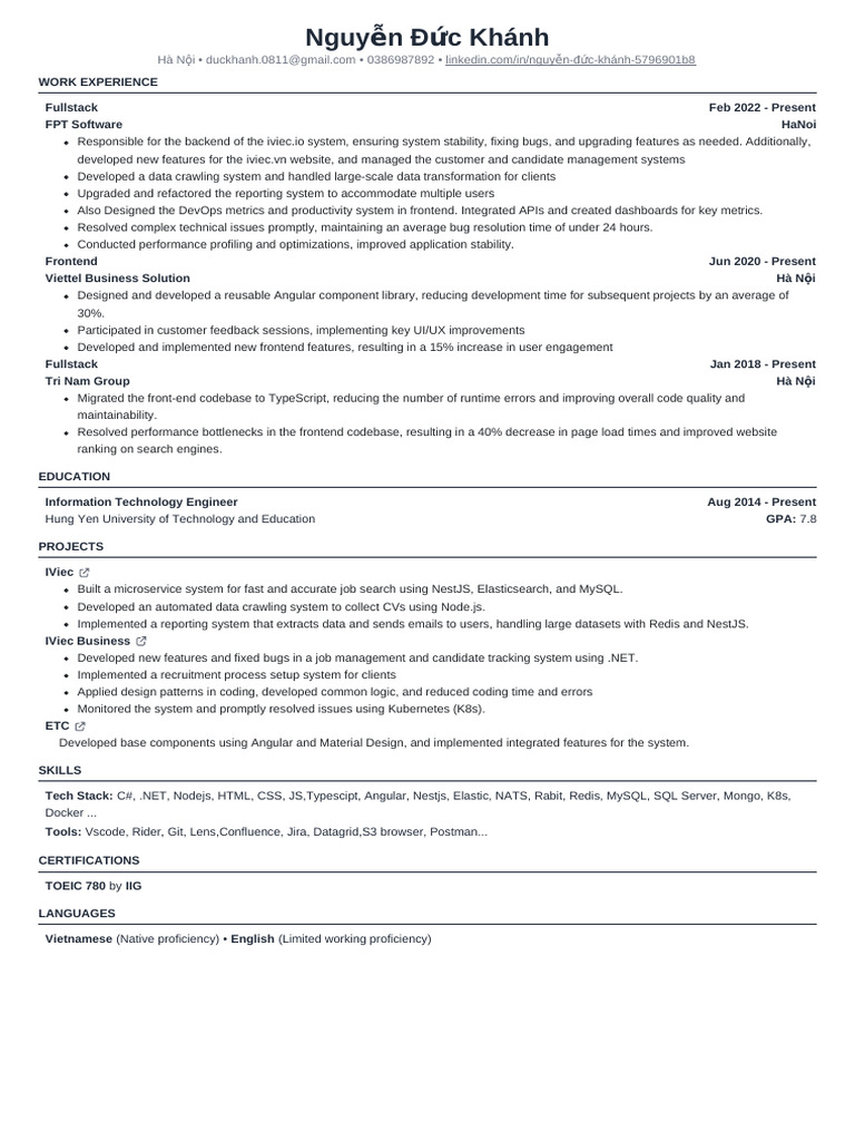 Nguyễn Đức Khánh - Fullstack Developer Resume | PDF | Information ...