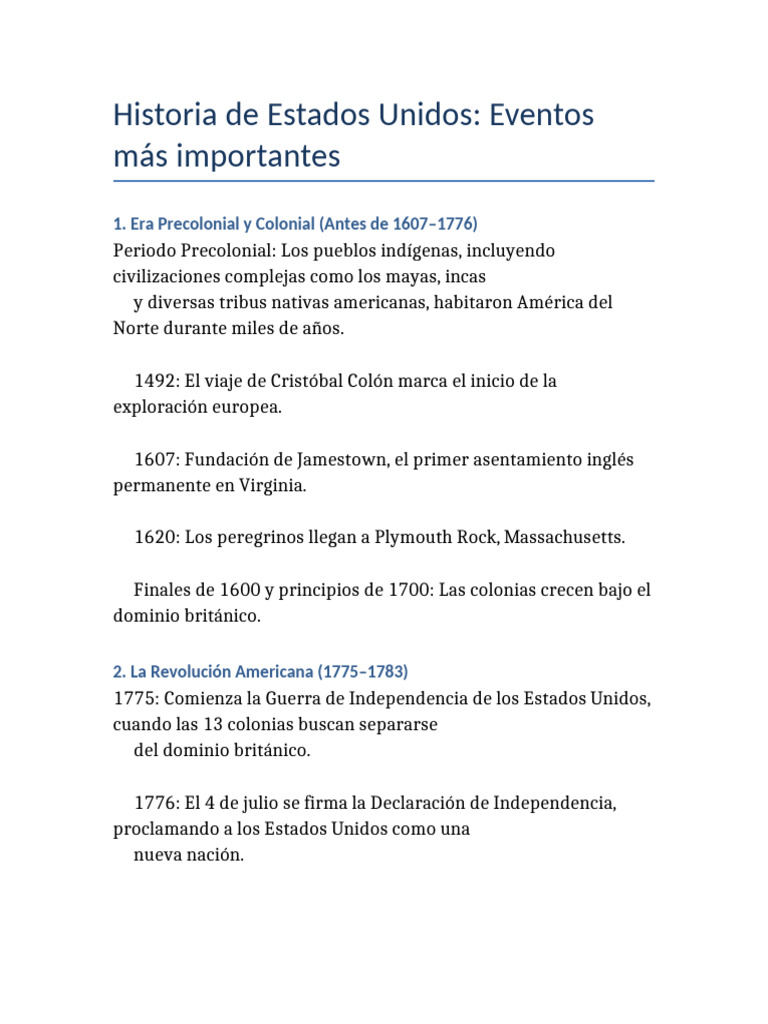 Historia de Estados Unidos | PDF | Los Estados Unidos | Historia de los ...