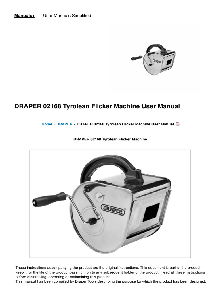 Tyrolean Flicker Machine Manual | PDF | Screw | Nut (Hardware)