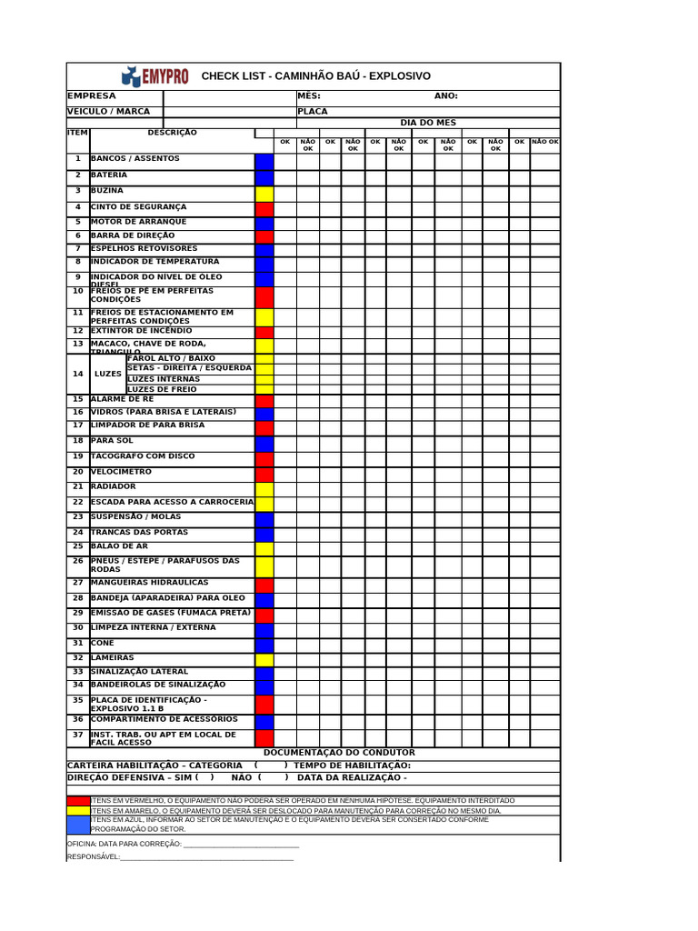 Check List Caminhão Baú Explosivo | PDF | Veículos