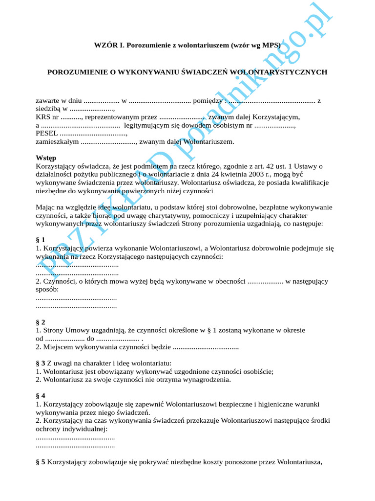Umowa Wolontariusz PDF
