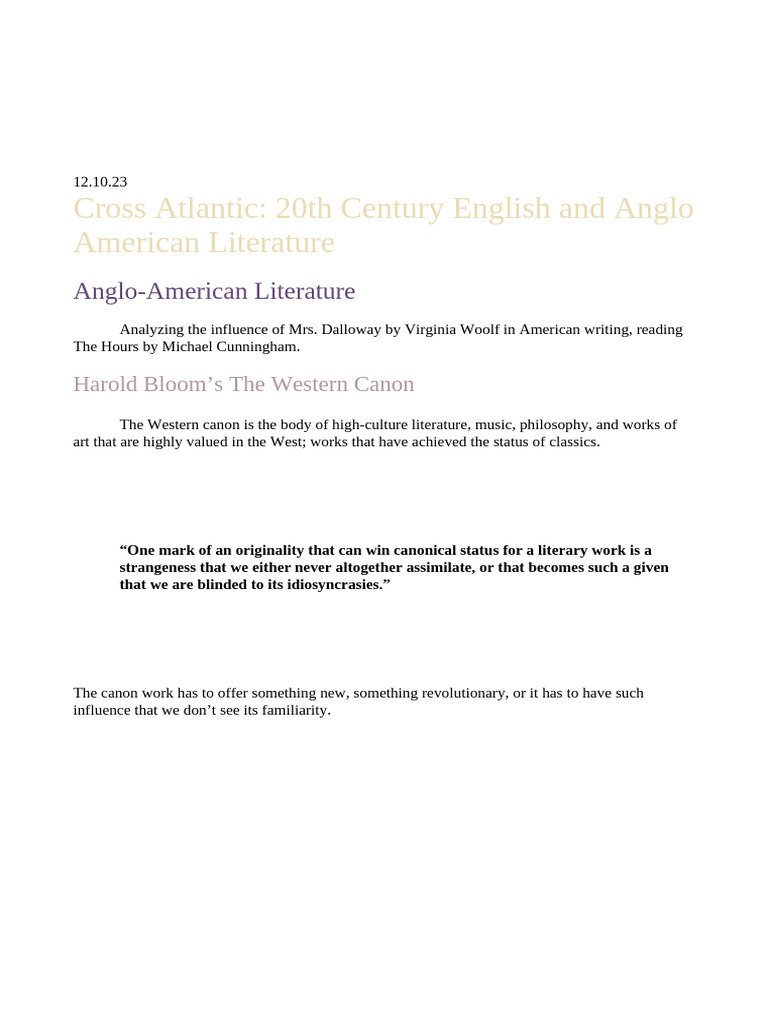 Anglo-American Literature Cross Atlantic 20th Century | PDF ...