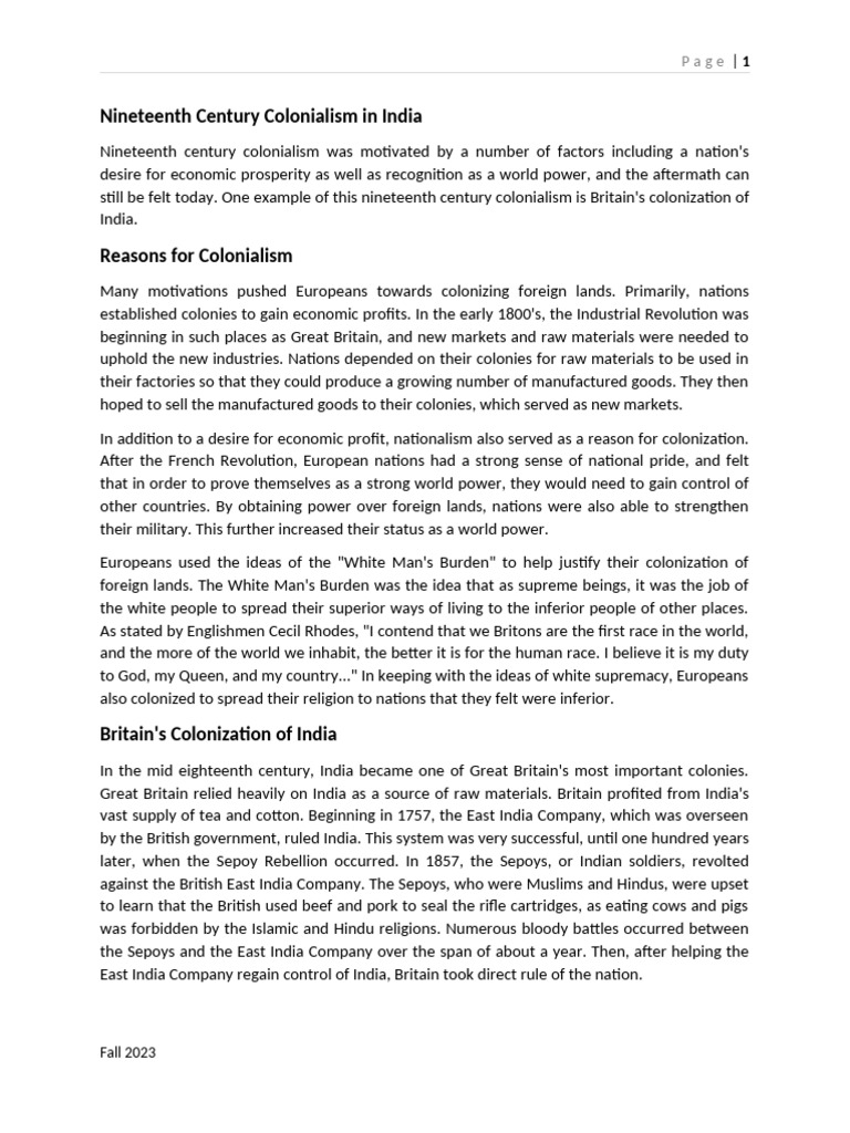 Nineteenth Century Colonialism In India Pdf Colonialism British
