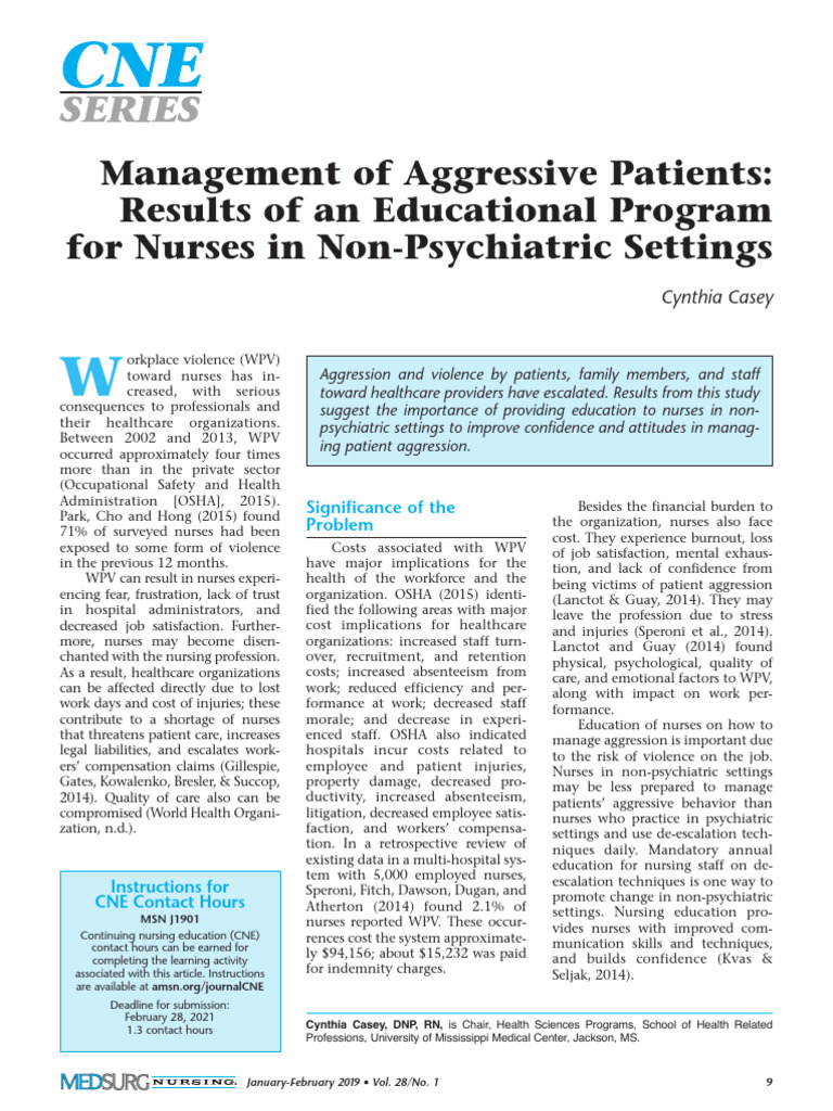 CINAHL Managment of Aggressive Patients Research Paper | PDF | Nursing ...