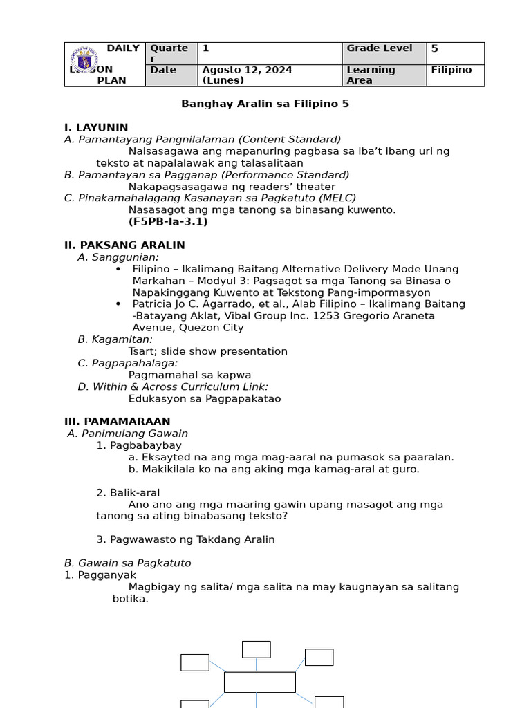 DLP - FILIPINO 5 - Q1 - W3 Day 1 5 | PDF