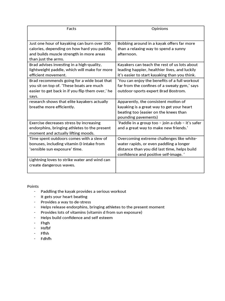 Kayaking Summary Task | PDF